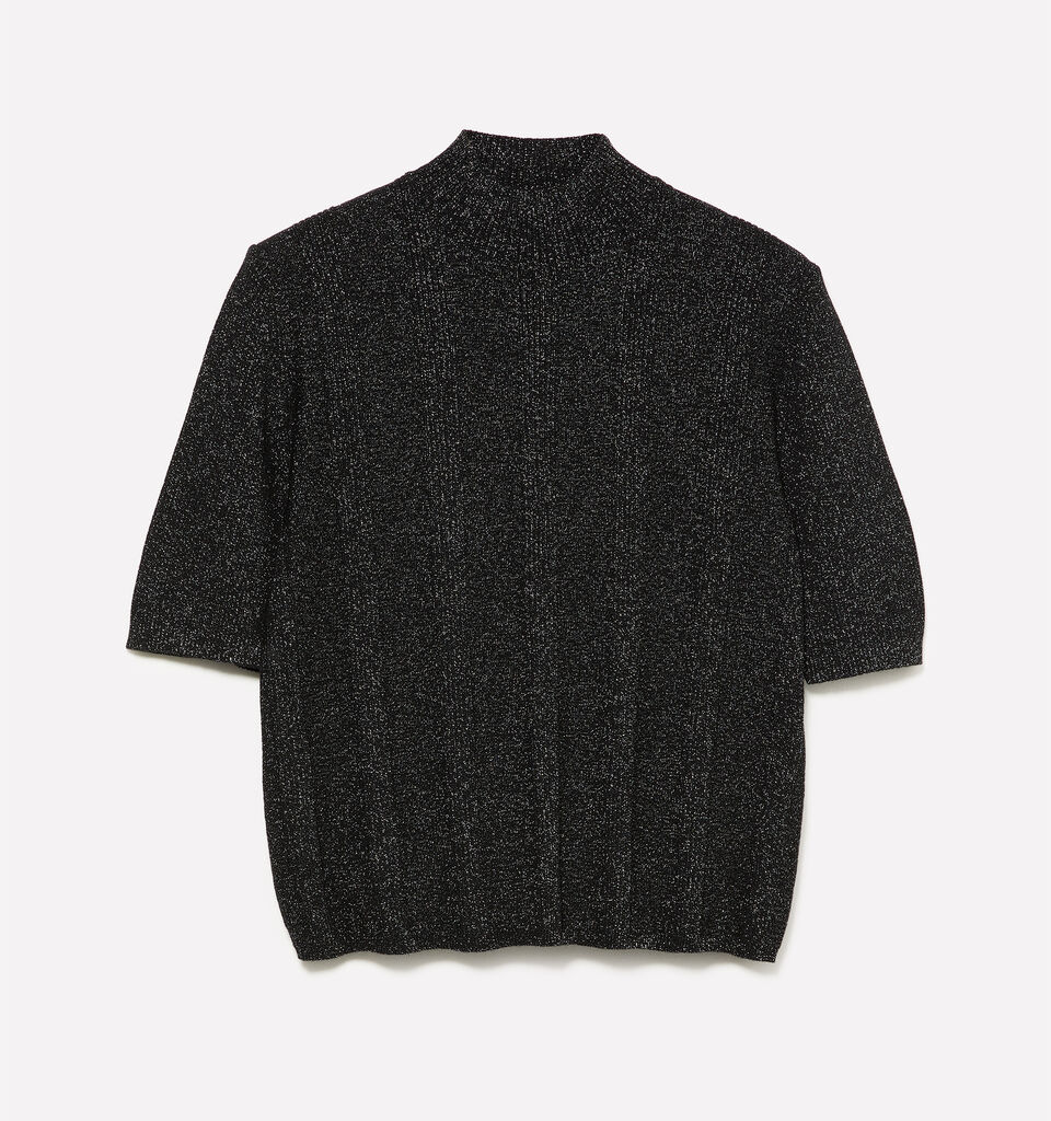 Black sweater with lurex inserts - women's high neck sweaters - Black | Sisley image number 1